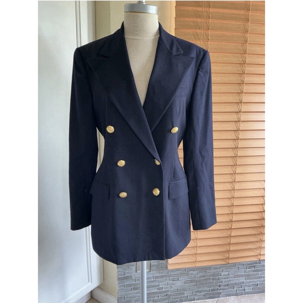 Lauren Ralph Lauren Double Breasted Blazer Navy Wool Gold Buttons 10 - Picture 3 of 8